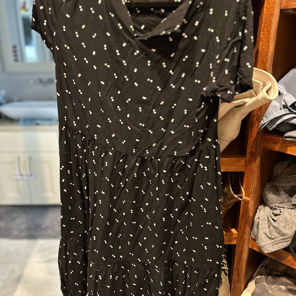 Maternity - hidden breastfeeding zipper -Elegant Black Polka Dot Dress